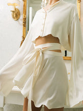 Load image into Gallery viewer, Solid Color Button Flares Sleeve Skirts Set
