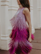 Load image into Gallery viewer, Stitching Fringed Slim Evening Mini Dress
