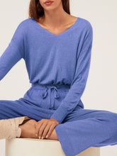 Load image into Gallery viewer, Pure Color V-Neck Long Sleeve Top Casual Trousers Two Piece Set
