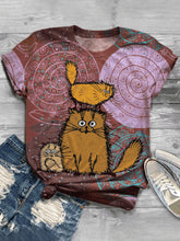 Load image into Gallery viewer, Fashion Cat Printed Short Sleeve Round Neck Casual T-shirt
