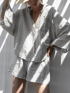 Fashion Simple Casual Loose Shirt Shorts Suit