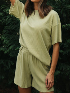 Casual Solid Color Short Sleeve Round Neck Two-piece Suit