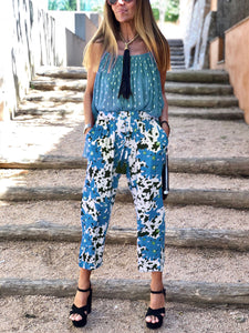 Bohemian Retro Casual Loose Sling Top Floral Pants Set