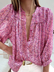 Bohemian Loose V-Neck Long Sleeve Floral Shirt Top