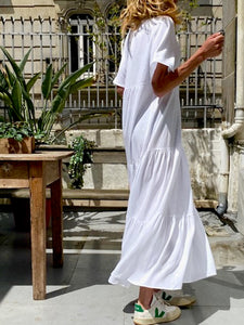 Solid Color Short Sleeve V-Neck Dress
