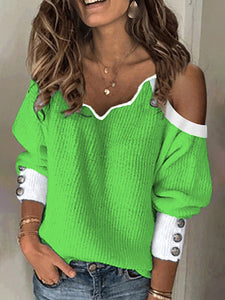 Casual Loose V-neck Off-shoulder Sweater