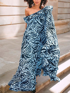 Fashion Casual Printed Word Shoulder Dress
