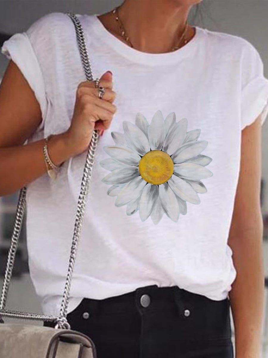 Short Sleeve Round Neck Printed Casual Tops