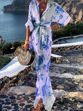 Load image into Gallery viewer, Printed V-neck High Waist Casual Maxi Dress
