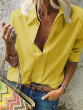 Load image into Gallery viewer, Loose Long Sleeves V-Neck Solid Casual Shirts
