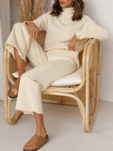 Casual Loose Solid Color High-neck Two-piece Suit
