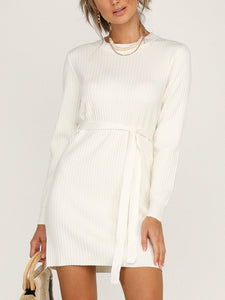 Round Neck Solid Color Long Sleeve Loose Dress