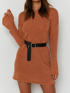 Fashion Solid Color Slim Long Sleeve Round Neck Dress