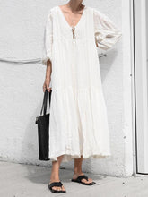 Load image into Gallery viewer, Solid Color V-Neck Fringed Dress
