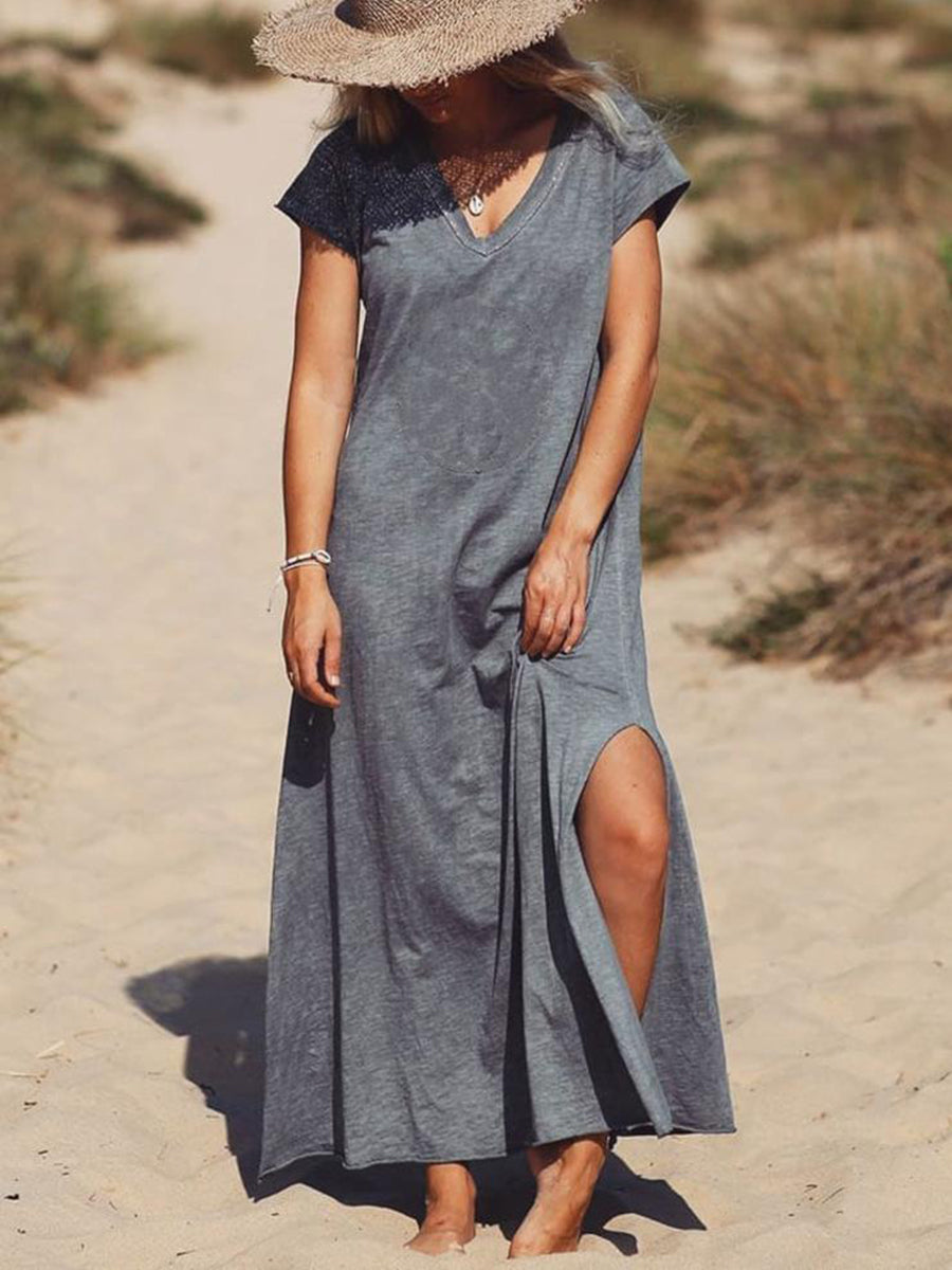 Casual Solid Color Short Sleeve Dress