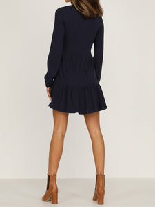 Long Sleeve Solid Color High Waist Casual Mini Dress