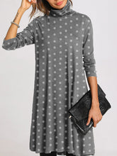 Load image into Gallery viewer, Simple Casual Loose High Neck Long Sleeve Polka Dot Dress
