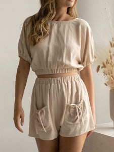 Casual Round Neck Short Sleeve Solid Color Two-piece Suit