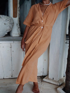 Casual Button-up Waist Solid Color Dress