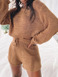 Casual Loose Long Sleeve Solid Color Two-piece Suit