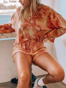 Fashionable Solid Color Tie-dye Printing Casual Two-piece Suit