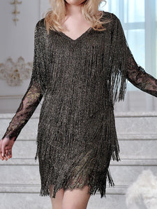 Prom V-neck Fringed Slim Mini Evening Dress