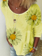 Load image into Gallery viewer, Sunflower Printed Long-Sleeved Round Neck Casual Top T-shirts
