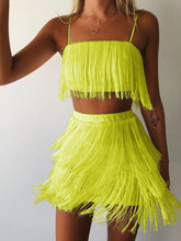 Load image into Gallery viewer, Sexy Sling Pure Color Tassel Two-piece Suit
