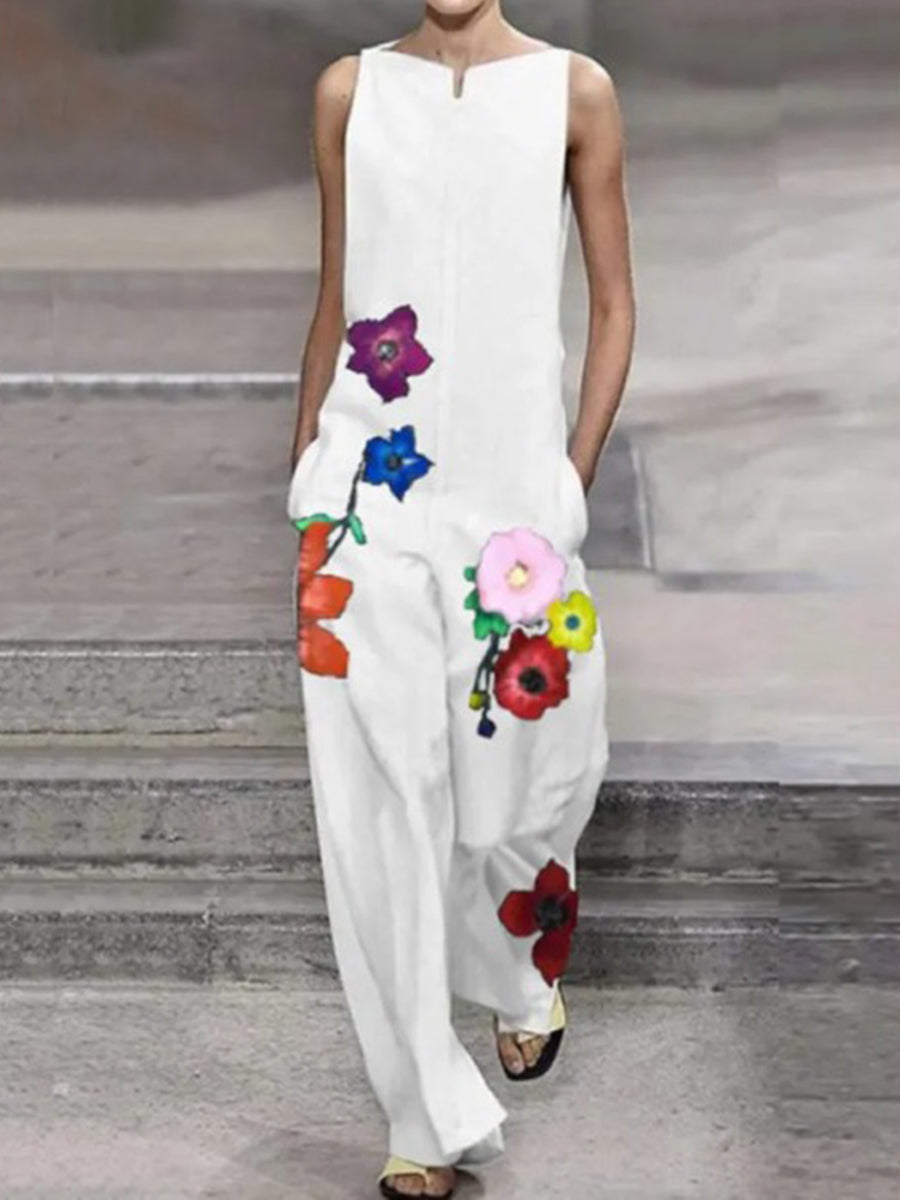 Stylish Elegant Retro Loose Floral Jumpsuit
