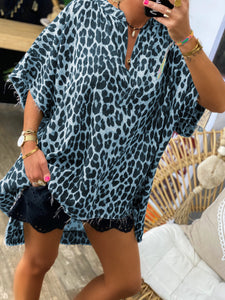 Retro Casual Loose V-Neck Leopard Print Top