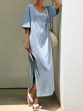 Load image into Gallery viewer, Casual  Loose Short Sleeves Fork Maxi Dress
