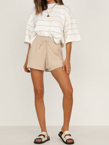 Striped Loose Casual Top High Waist Shorts Two Piece Set
