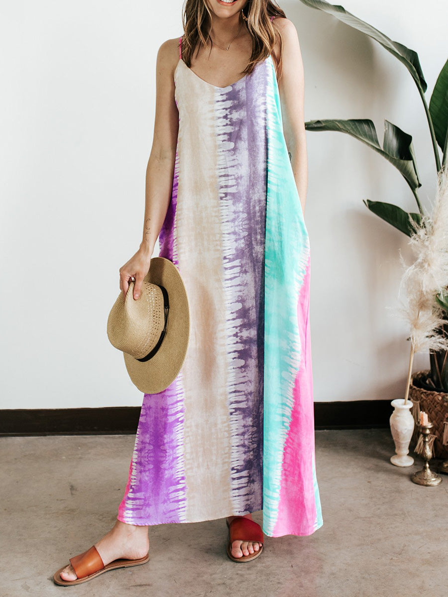 Watercolors Tie Dye Loose Maxi Dress