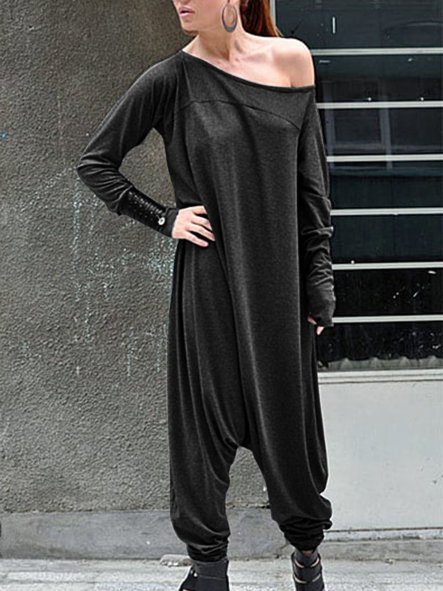 Casual Loose Solid Color Long Sleeve Jumpsuit