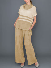 Load image into Gallery viewer, Turtleneck Striped Short Sleeve Top Pants Suit
