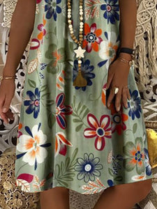 V-neck Sleeveless Printed Midi Dress