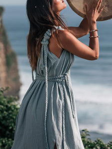 Retro Twist Rope High Waist Sleeveless Beach Casual Dress