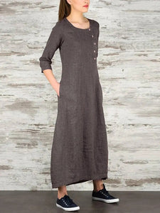 Casual Solid Color Button Design Dress