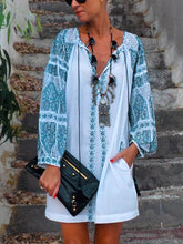 Load image into Gallery viewer, Vintage Bohemian Loose Casual V Neck Dress
