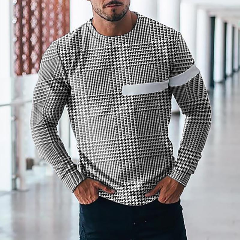 Men's Fashion Casual Check Long Sleeve T-Shirt