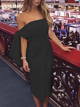 Load image into Gallery viewer, Solid Color Slash Neck Off Shoulder Midi Dress
