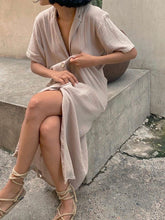 Load image into Gallery viewer, Casual Loose Solid Color V-neck Short Sleeve Dress
