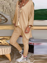 Load image into Gallery viewer, Irregular Loose V-neck Top Slim Trousers Suit
