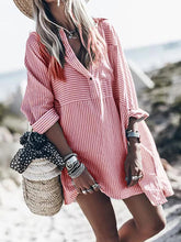 Load image into Gallery viewer, Casual Striped Button Long Sleeves Mini Dress
