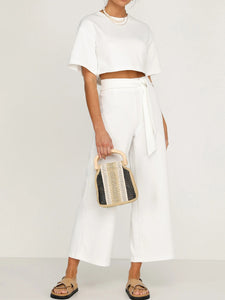 Casual Loose Solid Color Short Sleeve Two-piece Suit