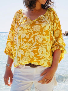 Casual Loose Floral Print Short Sleeve Top