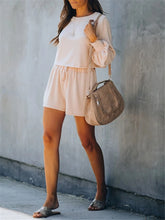 Load image into Gallery viewer, Fashionable Casual Loose Long Sleeve Top Shorts Set
