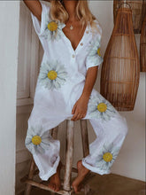 Load image into Gallery viewer, Casual Button Daisy Print Jumpsuit
