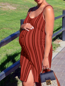 Sexy Sleeveless V-neck Striped Maternity Dress