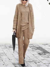 Load image into Gallery viewer, Solid Color Knitted Long-sleeved Outwear and Trousers Three-piece Set
